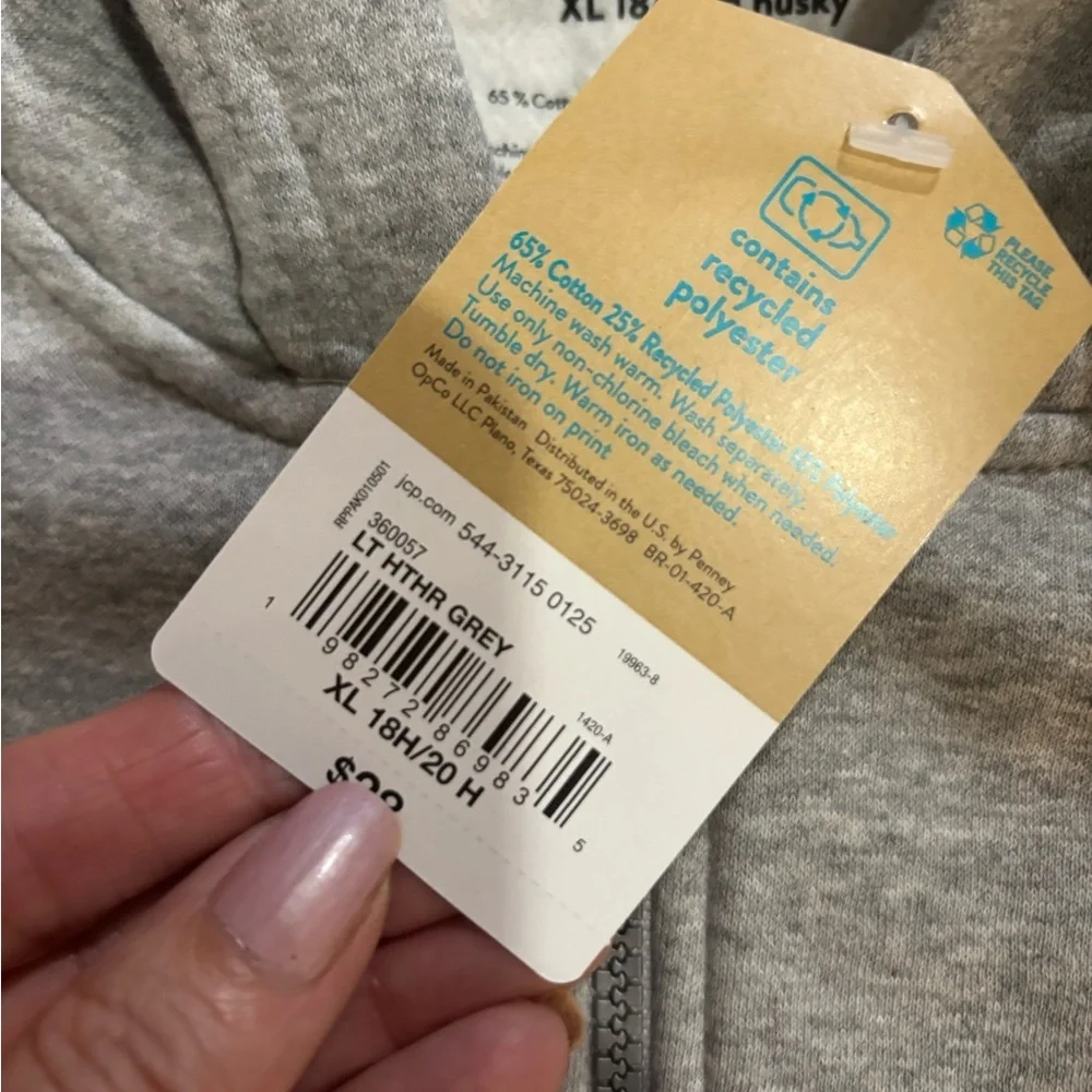 NWT Thereabouts Light Gray Full-Zip Hooded Sweatshirt Sz XL 18/20 Husky